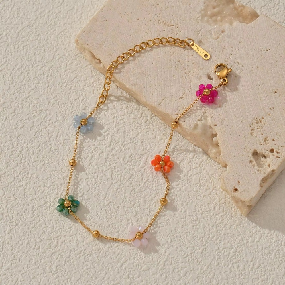 18K Gold Plated Colorful Flower Charms Bracelet - Picture 5 of 10